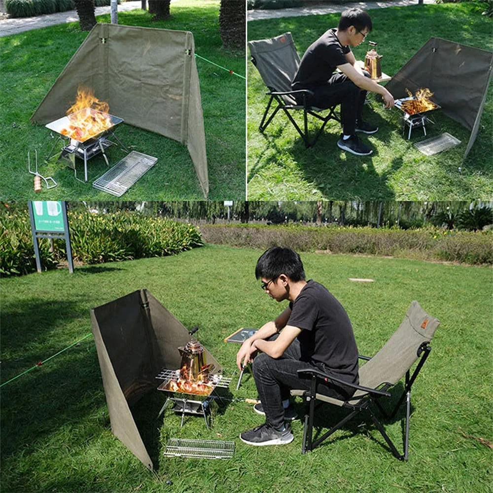 Outdoor Thickened Canvas Fabric Fence Camping Stove Wind Breaker Outdoor Cooking Wind Shield for Camping Windscreen